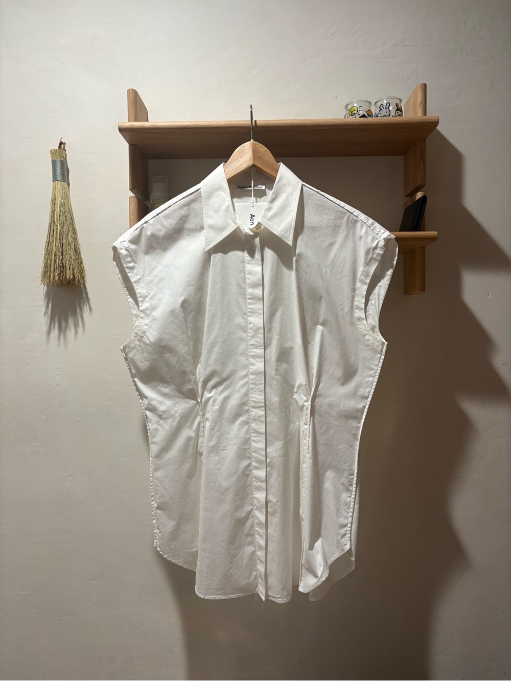 Acne White Sleeveless Collared Button-Front Top